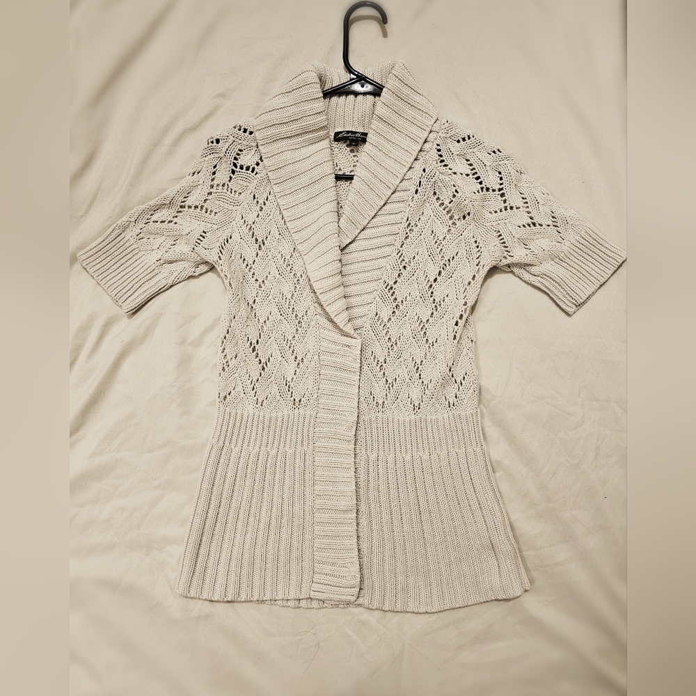 Eddie Bauer Cable Knit Short Sleeve Cardigan - Off White